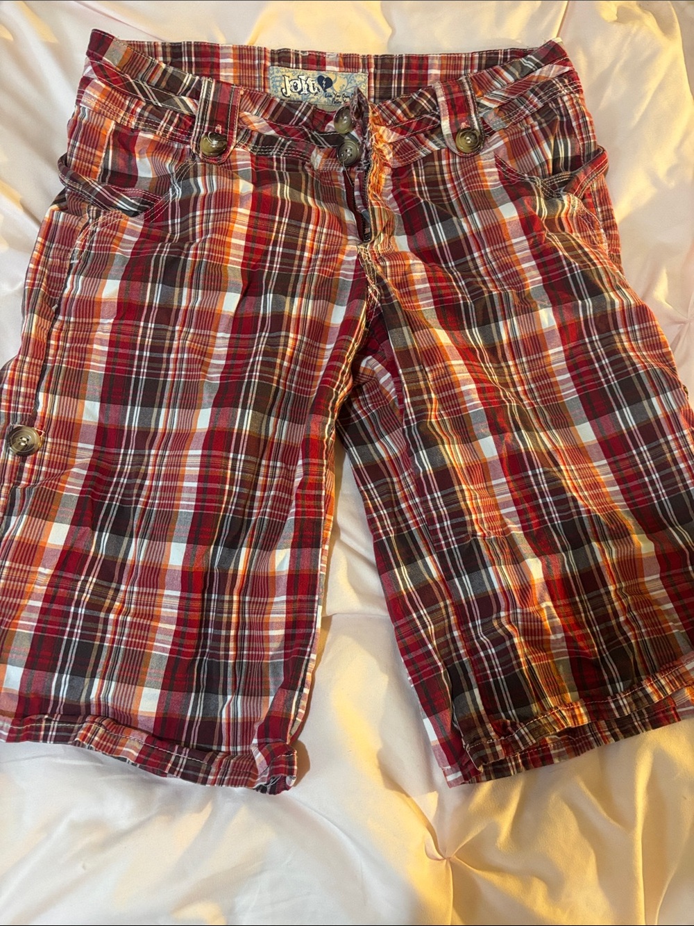 Red Plaid Casual Knee-Length Shorts